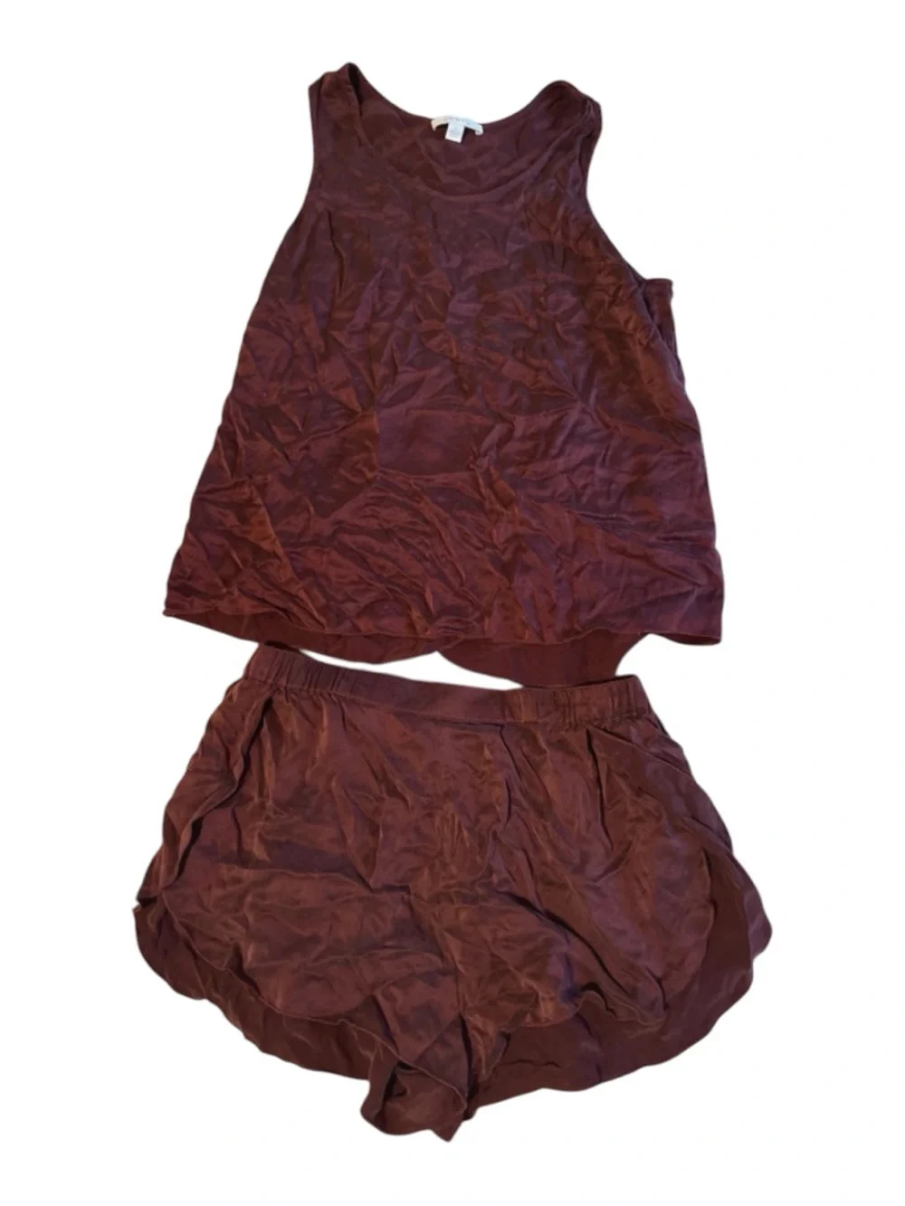 Lunya Washable Silk Tulip Back PJ Set Burgundy Calliope Wine